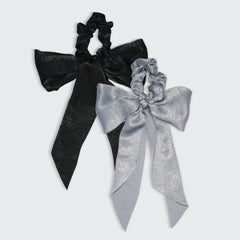 Satin Scarf Scrunchies - Black/Gray