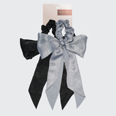 Satin Scarf Scrunchies - Black/Gray
